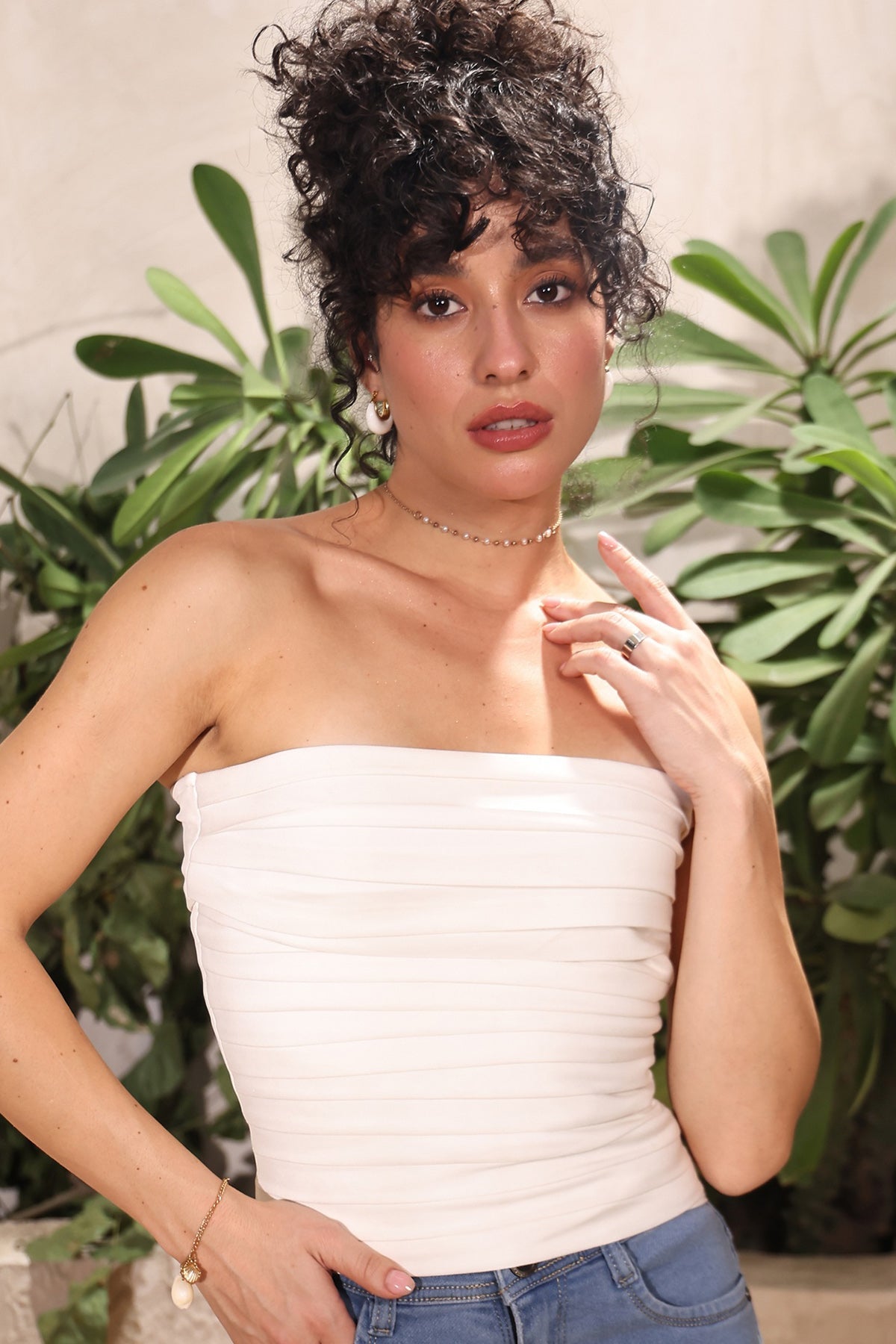 Buy White Banana Crepe Lace-Up Top for women online available at ScrollnShops